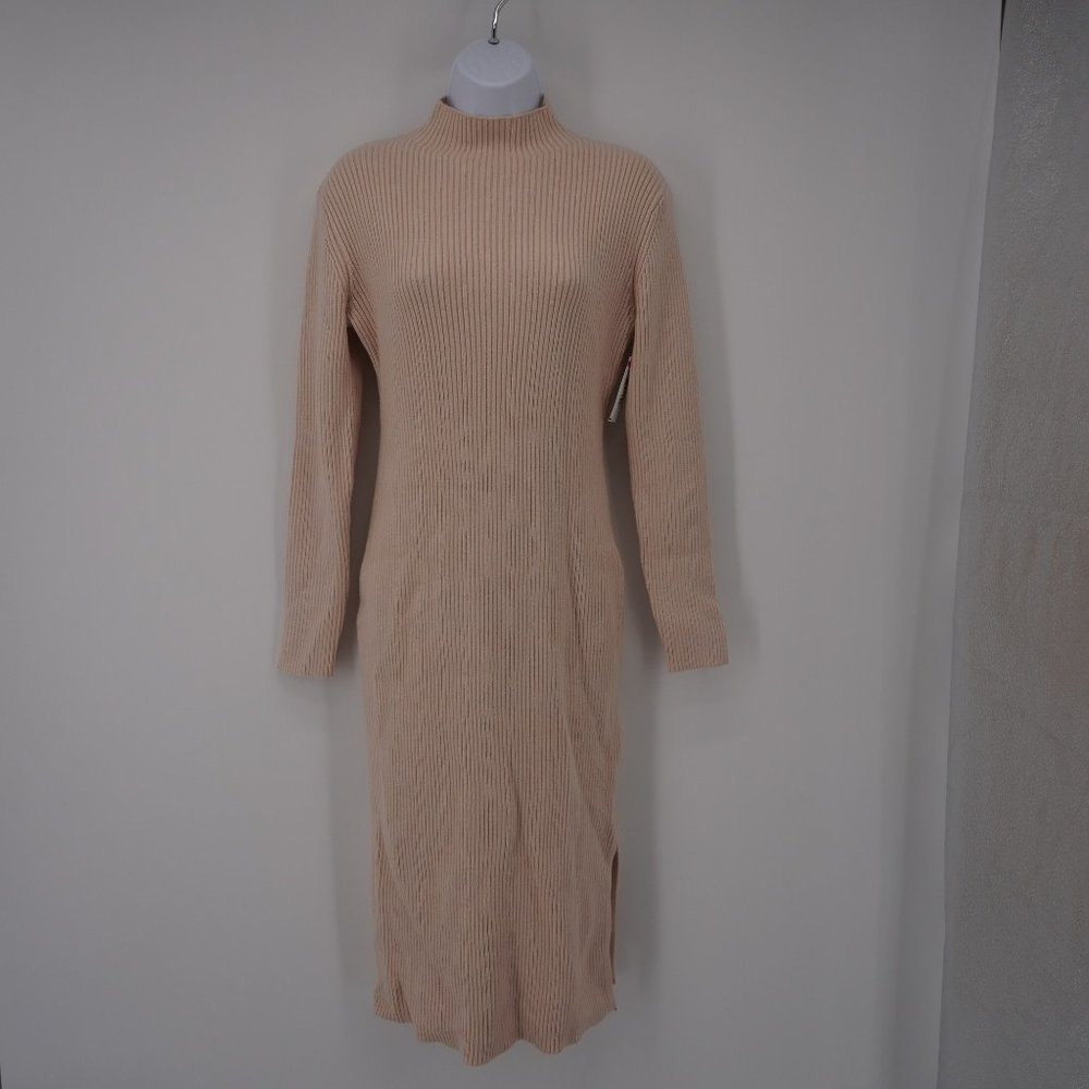 Vici Women's NWOT Cream Mock Neck Long Sleeve Knitted Sweater Midi Dress Size M